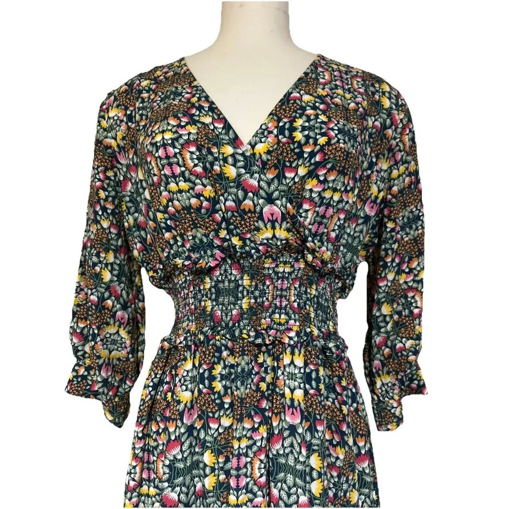 EVIE Green Floral Midi Dress Women’s size M Boho Festival Cottagecore - Picture 2 of 14